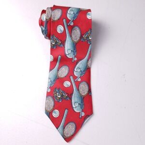 Hanover St Vintage Red Tennis Novelty Tie Rackets Balls Shoes Made in USA 90s